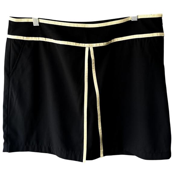 Lady Hagen Sz 12 Black Poly Spandex Golf Skort w/ Gold Ribbon Trim Pickleball - Picture 1 of 7